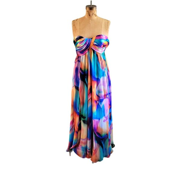 La Femme Paris Strapless Watercolor Rainbow Chiffon Gown - Picture 5 of 6